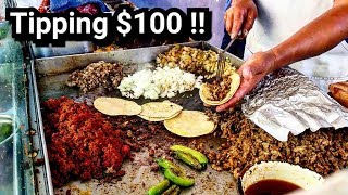 TIPPING 100 Dollars  MEXICAN Street Tacos  MONEY Sent From SUBSCRIBERS [upl. by Zea]