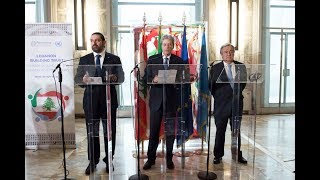 Dichiarazioni alla stampa di Paolo Gentiloni Saad Hariri e Antonio Guterres 15032018 [upl. by Namar]