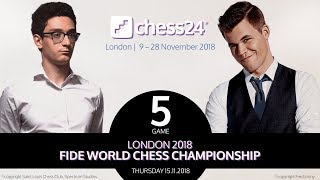 CaruanaCarlsen Game 5  2018 FIDE World Chess Championship [upl. by Iras723]