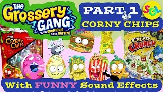 Grossery Gang Series 1 Corny Chips Unboxing Toy Review with Funny Sound Effects  SGL [upl. by Solana]