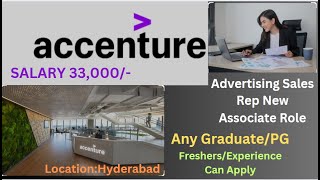 Accenture hiring Sales Rep New Associate Role FreshersExp Any GraduatePG Can Apply salary 33000 [upl. by Greenes]