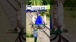 Lilly aunty dancing with fanny dog on green thela stop the high speed traintrendingviralvideo [upl. by Patterman]