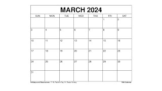 Free Printable March 2024 Calendar Templates With Holidays  Wiki Calendar [upl. by Ylla]