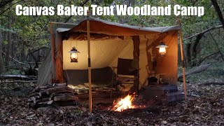 Woodland Solo Camp in a Canvas Baker Tent Campfire Lamb Kebabs Making Charcoal [upl. by Eibmab605]