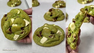 MATCHA SOFT COOKIES Recipe  Crisp outside soft inside matcha flavored with white chocolate cookie [upl. by Gloriana]