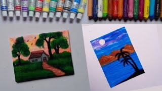 Acrylic colour 🆚 Oil pastel colour scenery painting wait for end 😍 viral shortsviral [upl. by Ciri]