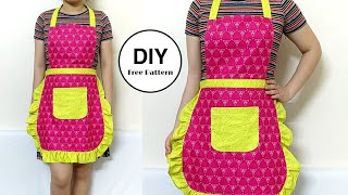 FREE PATTERN😍 Diy sew Cute Apron  Easy Sewing Tutorial for Beginner [upl. by Ailemac]