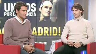 Roger Federer and Rafael Nadal Arrived in Madrid Interview for Nadals Charity Match 20101222 [upl. by Thornton39]