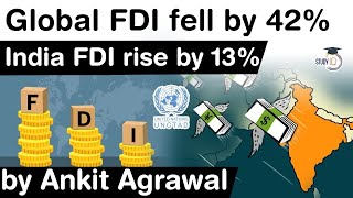 Global Foreign Direct Investment fell by 42 and India FDI rose by 13 in 2020  UNCTAD report UPSC [upl. by Farand]