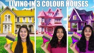 LIVING IN 3 COLOUR HOUSES FOR 24 HOURS CHALLENGE 🤩  PULLOTHI [upl. by Alick764]