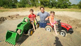 Playing in HUGE mud pit with real tractors and kids tractors  Tractors for kids [upl. by Shurlocke758]