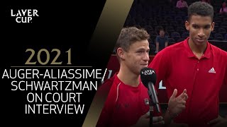 Match 10 Oncourt interview  AugerAliassimeSchwartzman  Laver Cup 2021 [upl. by Eldoree]