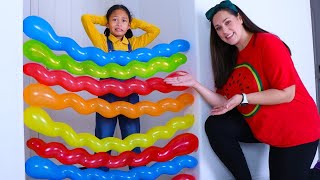 Balloon House Obstacle Challenges with Andrea Charlotte and Kaden [upl. by Ahsieyk]