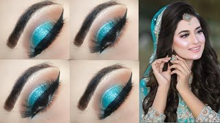 affordable amp wearable Aqua blue smokey eyes makeup tutorial cut crease eyes makeup [upl. by Cosenza]