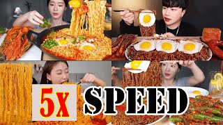 Mukbangers Eating Ramen amp Noodles Compilations 5x Speed  Fast Motion Viral Ramyun Eating ASMR [upl. by Pardew767]