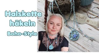 Halskette Collier im BohoStyle mit Perlen häkeln [upl. by Nibroc]