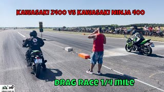 KAWASAKI Z400 vs KAWASAKI NINJA 400 motorcycle drag race 14 mile 🚦🏍  4K UHD [upl. by Iiette]