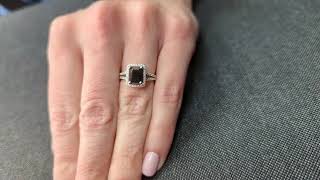 White Gold Black Diamond Emerald Cut Halo Ring 12 Ct Tw Gemstone Encrusted Emerald Shape Halo [upl. by Gavin]