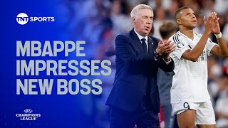 Carlo Ancelotti hails Kylian Mbappé after Champions League Opening Win 👏 [upl. by Evangelia]