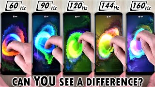 Slow Motion 160Hz vs 144Hz vs 120Hz vs 90Hz vs 60Hz  Smartphone Screen Refresh Rate Comparison [upl. by Eilram]