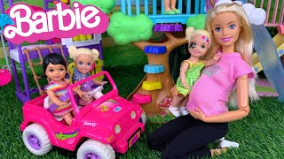 Barbie Doll Family Playground Playdate Routine [upl. by Brynne]