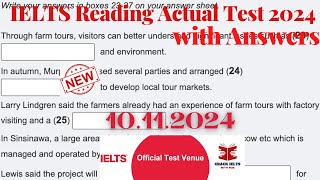 IELTS Reading Actual Test 2024 with Answers  10112024 [upl. by Elyr107]