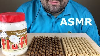 ASMR MARSHMALLOW FLUFF WAFER ROLLS CHOCOLATE amp VANILLA CREAM Crunch Eating Sounds Mukbang [upl. by Atiuqihs751]