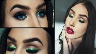 ♡ Green glitter eyeliner amp red lips  Christmas holiday makeup tutorial ♡ [upl. by Irtak]