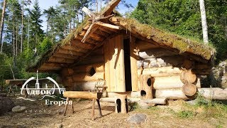 Off Grid Log Cabin Built by One Man Making a Bear Escape Door [upl. by Niven]