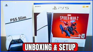 PS5 Slim Unboxing and First Setup  Spider Man 2 PS5 Bundle [upl. by Eanom]