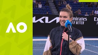 Simona Halep quotI try to do my homeworkquot 1R oncourt interview  Australian Open 2021 [upl. by Harry901]