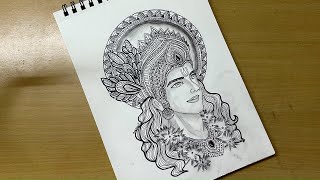 How to draw easy Mandala art of Lord Krishna  Happy Janmashtami  Zentangle Doodle art  Quick draw [upl. by Neils105]