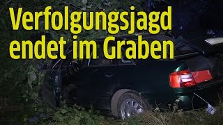 Nach Verfolgungsjagd mit Polizei Audi im Straßengraben im RheinErftKreis [upl. by Filmer]