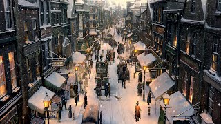 Victorian Winter London Christmas Ambience Snowfall Horses Bells [upl. by White715]