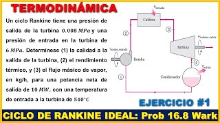 TERMODINÁMICA CICLO DE RANKINE IDEAL  Problema 168 K Wark 6ta Edición [upl. by Enelez]