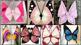 Crochet butterfly tops free blouses patternCrochet butterfly bikini topKnitted crop top Beach part [upl. by Gabbie310]