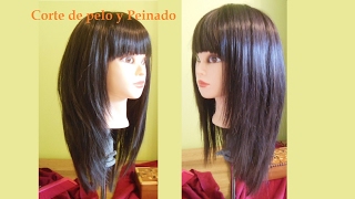 Cómo cortar cabello en capas largas con flequillo en casa  Corte de pelo largo en capas [upl. by Nnylireg]