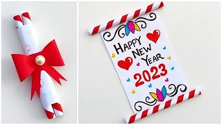 DIY Happy new year greeting card 2023  Handmade new year card making  New year special card ideas [upl. by Harpole]