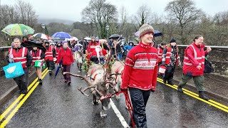 Reindeer pull Santa on his Sleigh over river Tay in Perthshire for 2023 Birnam amp Dunkeld Santa Day [upl. by Adnak107]