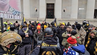 Proud Boys SWARM Ohio Capitol on January 6th demanding Justice for Ashli Babbitt [upl. by Eimiaj]