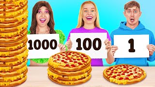 EXTREME 1000 LAYERS OF FOOD CHALLENGE  Giant vs Medium vs Tiny Plate by 123 GO FOOD [upl. by Noyahs]