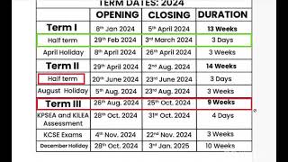 2024 OFFICIAL SCHOOL CALENDAR2024 term one to Three [upl. by Weisbart712]