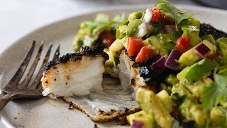 Blackened Halibut With MangoAvocado Relish Recipe [upl. by Leahcimnaes]