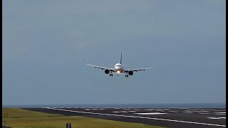 CROSSWIND Landings in Maximum Gust of 28 Knots at Lajes Terceira island Azores [upl. by Limaj483]