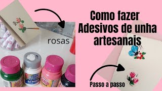 COMO FAZER ADESIVOS DE UNHA ARTESANAIS  passo a passo de uma rosinha art unharosa adesivos [upl. by Elleined]