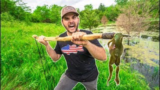 Hunting BULLFROGS with HOMEMADE SPEAR Survival Challenge [upl. by Eletnahs]