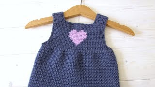 How to crochet a simple heart baby pinafore  dress [upl. by Yhtorod]