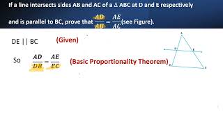 If a line intersects sides AB and AC of a ∆ ABC at D and E respectively and is parallel to BC [upl. by Horter]