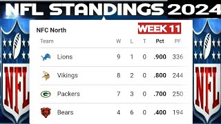 NFL standings  NFL standings 2024 today  AFC standings  NFC standings  week 11  NFL playoffs [upl. by Jermaine]