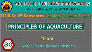 30 BSc 36  Principles of Aquaculture  Unit 2  Water Recirculatory Systems [upl. by Ynatirb]